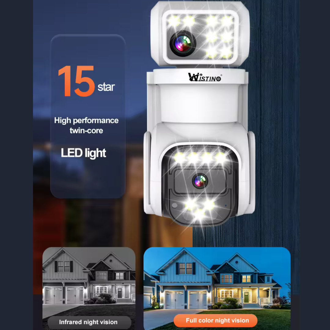 Camera de supraveghere WIFI 4K, 8MP, 2 lentile, Rezistenta la apa IP66, Control din aplicatie, Urmarire automata
