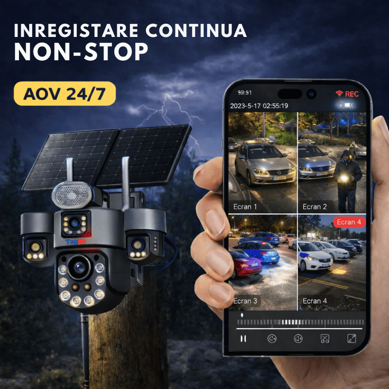 Camere Supraveghere, Panou Solar Dublu, 4K, 4G ZOOM OPTIC 99X,Vedere Full Color, Inregistarare  AOV