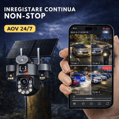 Camere Supraveghere, Panou Solar Dublu, 4K, 4G ZOOM OPTIC 99X,Vedere Full Color, Inregistarare  AOV