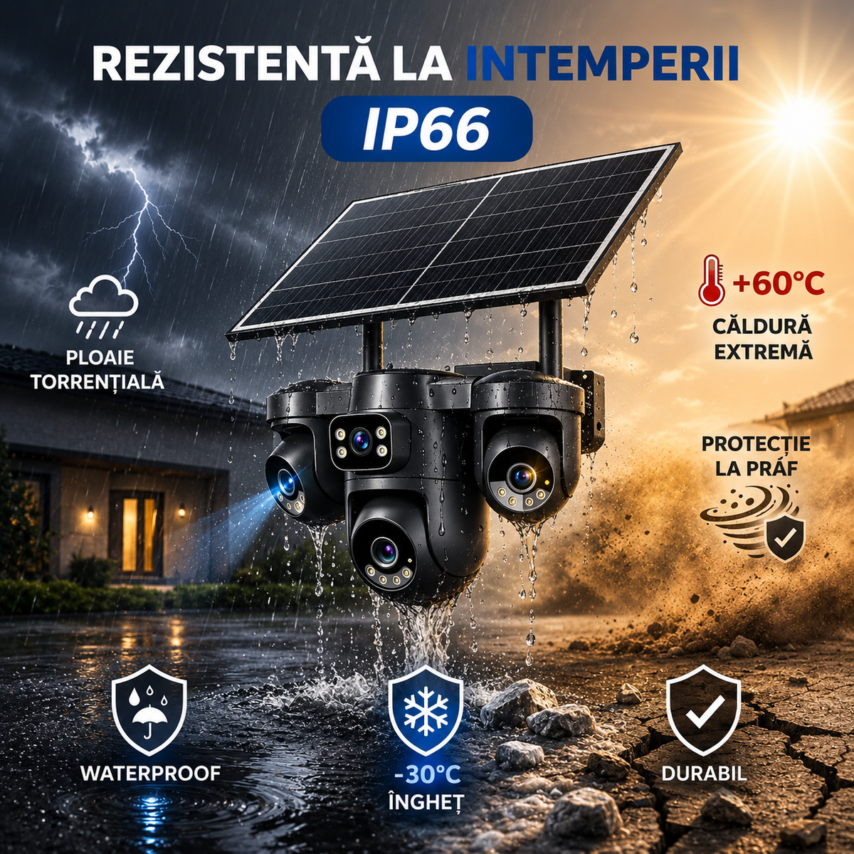 Cameră Supraveghere 4G Solară 360° 12MP AOV | O-KAM Pro