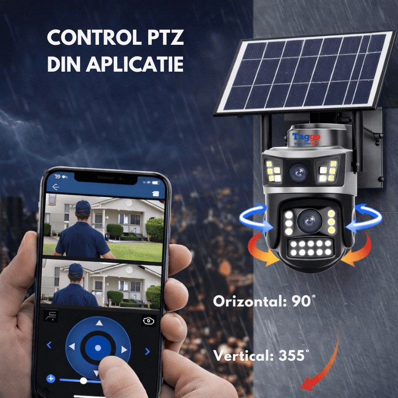 Camera Supraveghere Solara AOV 8MP 4G cu eSIM, 2 Lentile, Monitorizare 24/7, Full Color Noaptea, Alb