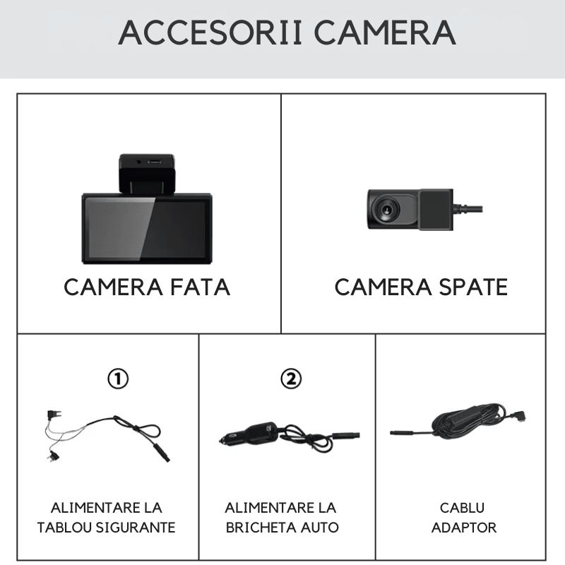 Camera auto DVR 2K, camera spate 1K, conexiune 4G cu cartela SIM, monitorizare parcare si functie GPS.
