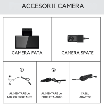 Camera auto DVR 2K, camera spate 1K, conexiune 4G cu cartela SIM, monitorizare parcare si functie GPS.