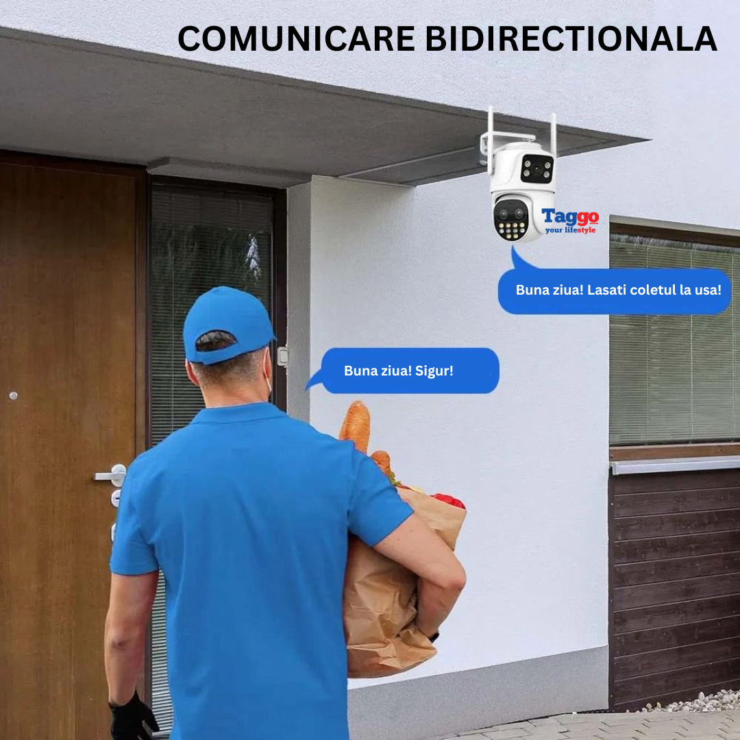 Camera de supraveghere WIFI 6K, 3 lentile, Zoom 8X, Control din aplicatie, Urmarire automata, Rezistenta la apa IP66