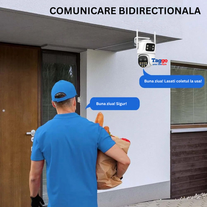 Camera de supraveghere WIFI 6K, 3 lentile, Zoom 8X, Control din aplicatie, Urmarire automata, Rezistenta la apa IP66
