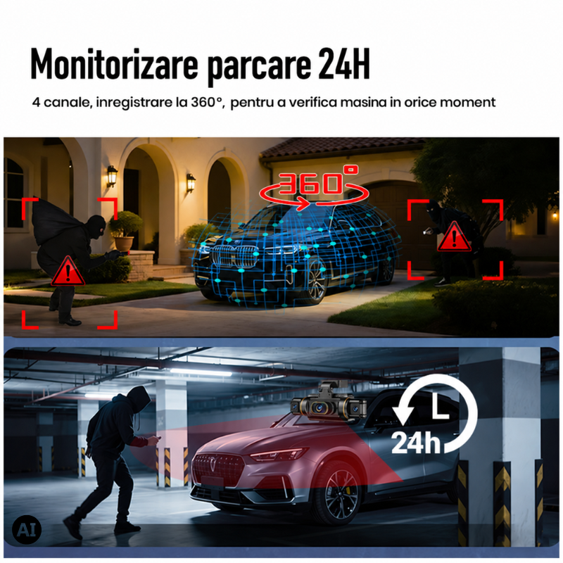 Camera de bord Crocodil 2K Conexiune 4G, 4 Camere, Monitorizare parcare 24h, GPS,  Ecran 3 inch