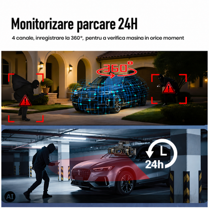 Camera de bord Crocodil 2K Conexiune 4G, 4 Camere, Monitorizare parcare 24h, GPS,  Ecran 3 inch