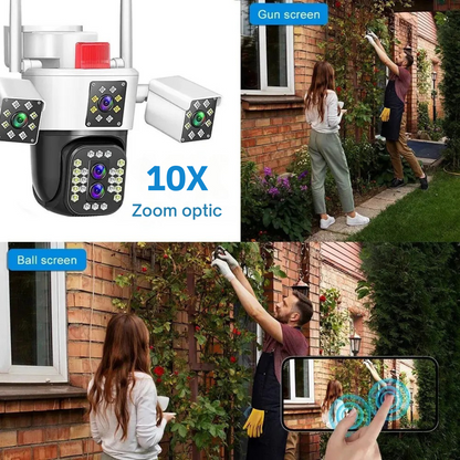 Camera de supraveghere WIFI 6K, 12MP, 4 lentile, ZOOM 10X,  Control din aplicatie, Comunicare bidirectionala, Urmarire automata, Multi lens