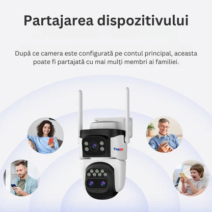 Camera Supraveghere 4G, 9MP, 3 Lentile, Zoom 10x, Rezistenta la apa, Acoperire vizuala  360°