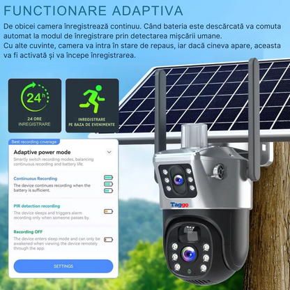 Camera Supraveghere WIFI 4K Ultra HD, Dual Camera 8MP, Incarcare Solara, Rotire Din Aplicatie, Rezistenta La Apa IP 66, Card de 64 GB