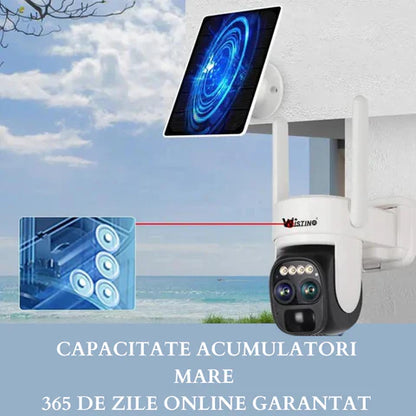 Camera de supraveghere cu incarcare solara 4G, SUPER 3K 6MP Dual Lens, 10X ZOOM, Control din aplicatie, Detectare si urmarire automata, Comunicare bidirectionala, Card 64GB - Taggo.ro