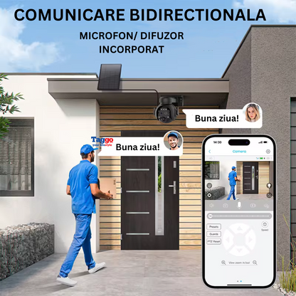 Camera Supraveghere WIFI 4K Ultra HD, Dual Lens, 12X ZOOM, Incarcare Solara, Rotire Din Aplicatie, Rezistenta La Apa IP 66