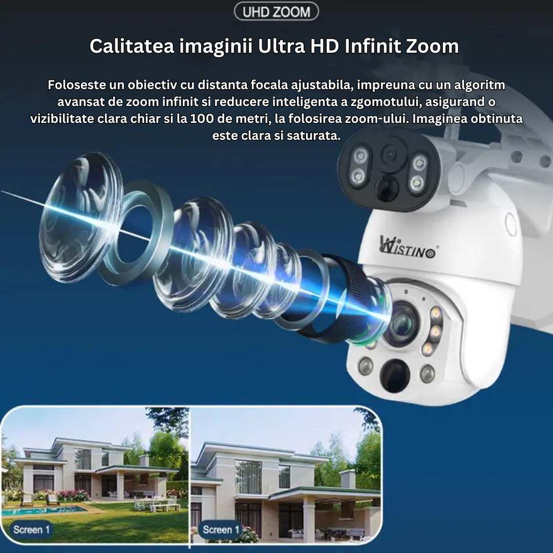 Camera Supraveghere 4G 4K Ultra HD 50X Optical ZOOM, Dual lens, Incarcare Solara Panou, Rotire Din Aplicatie, Rezistenta La Apa IP 66, Card Memorie 128 GB - Taggo.ro