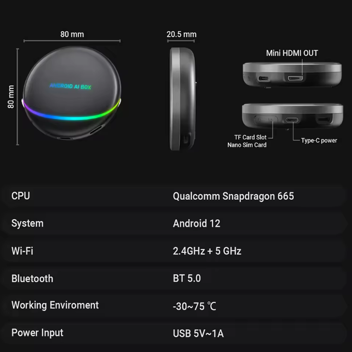 Android Carplay AI BOX, 8GB RAM + 128GB ROM, conectivitate WiFi + Bluetooth - Taggo.ro