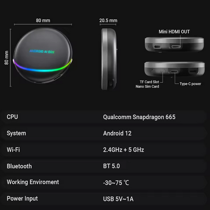 Android Carplay AI BOX, 8GB RAM + 128GB ROM, conectivitate WiFi + Bluetooth - Taggo.ro