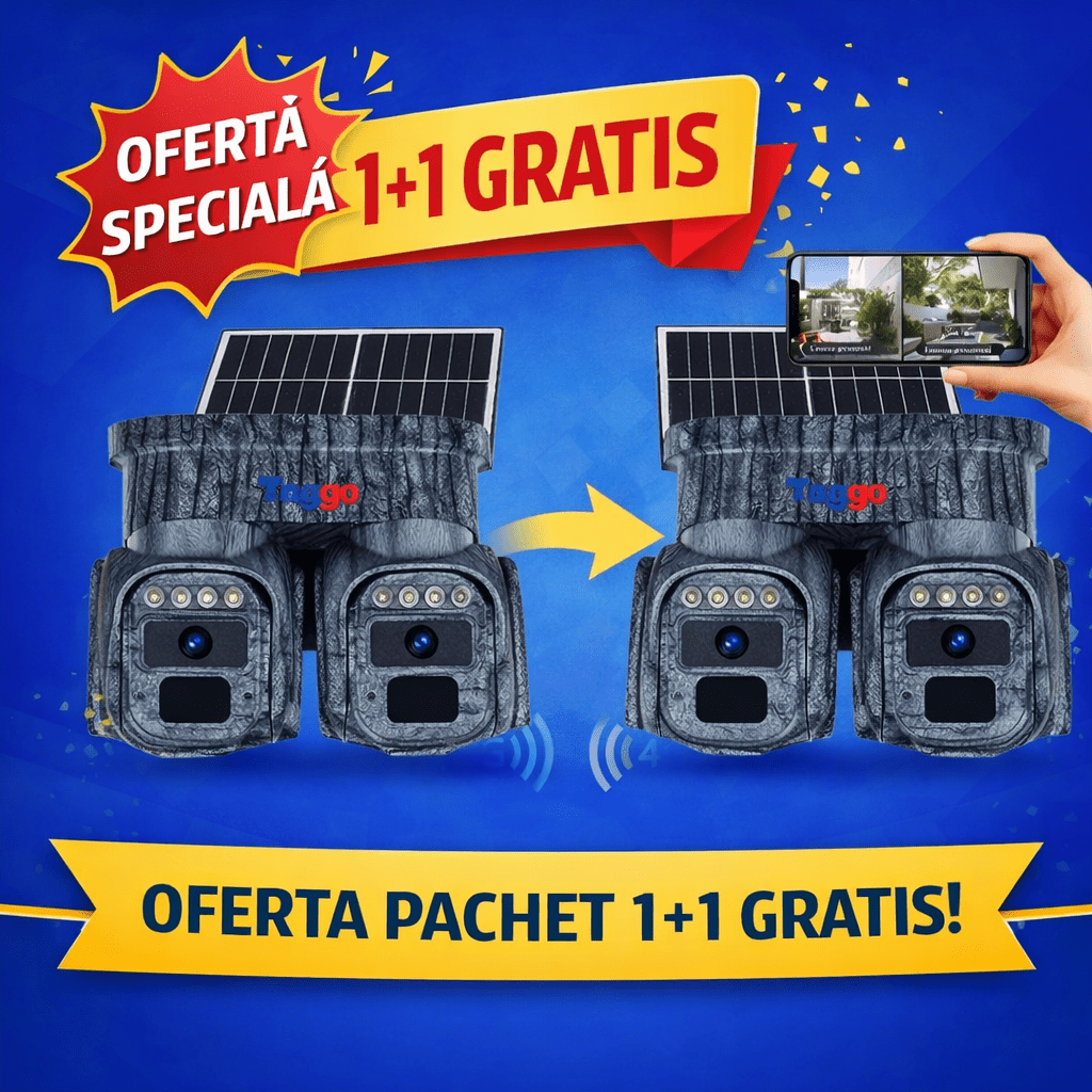 Camere de supraveghere cu panou solar 4G Fast Bundle, 8MP, lentile 360°, detectie dublă, pentru securitate exterior