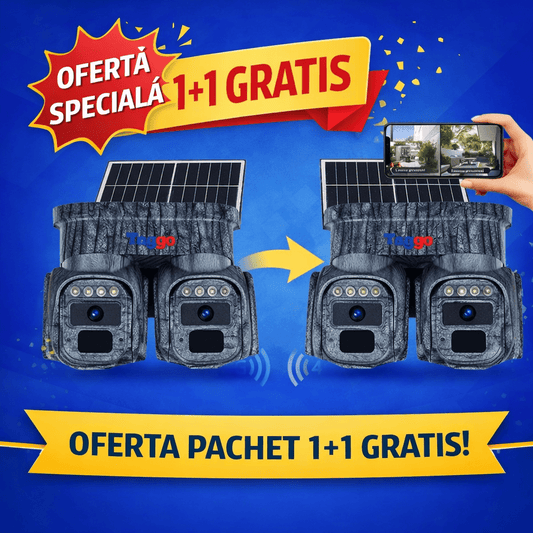 Camere de supraveghere cu panou solar 4G Fast Bundle, 8MP, lentile 360°, detectie dublă, pentru securitate exterior