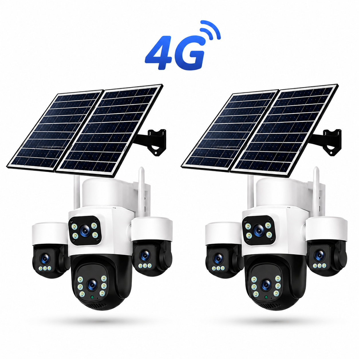 Pachet 2x Camera Solara Cu 4 Lentile, 4G / eSIM, 16MP Vedere Nocturna Color,  Inregistrare AOV