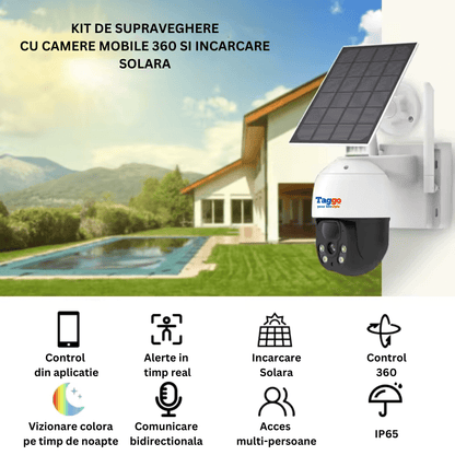 Sistem supraveghere exterior cu 4 camere wireless, HD 4MP, monitor LCD, IR 30m și control din aplicație, de la Taggo.ro