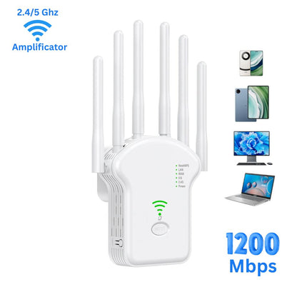 Amplificator WiFi 1200Mbps 3 in 1, cu 6 Antene externe,Dual Band 2.4G/5G si Acoperire extinsa pentru conectivitate stabila