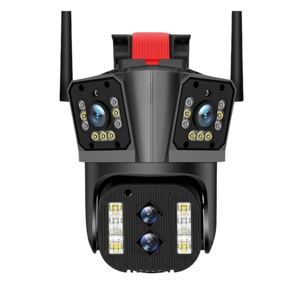 Camera de supraveghere Zoom 10X, WIFI 8K, 16MP, 4 lentile, Control din aplicatie, Comunicare bidirectionala, Urmarire automata, Card 128GB