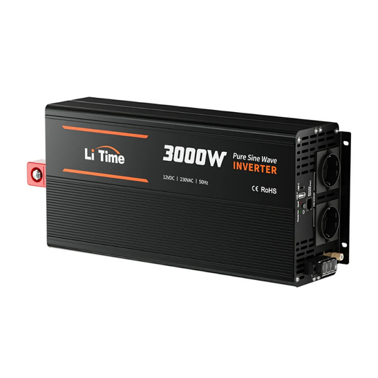 Invertor LiTime 3000W Sinus Pur, 12V la 230V – Auto, Solar, Camping, protectie completa, telecomanda, 2 prize AC, 18A