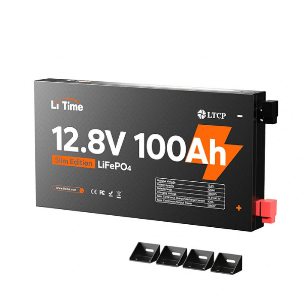 Baterie Litiu SLIM 12V 100Ah LiFePO4 LiTime BMS 100A 1280Wh – Deep Cycle, Carcasa Metalica