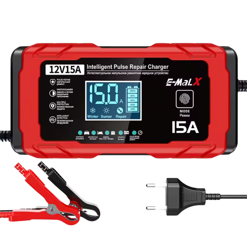 Redresor rapid auto 12V 15A cu functie de reparare – compatibil LiFePO4, AGM, GEL, Plumb-Acid