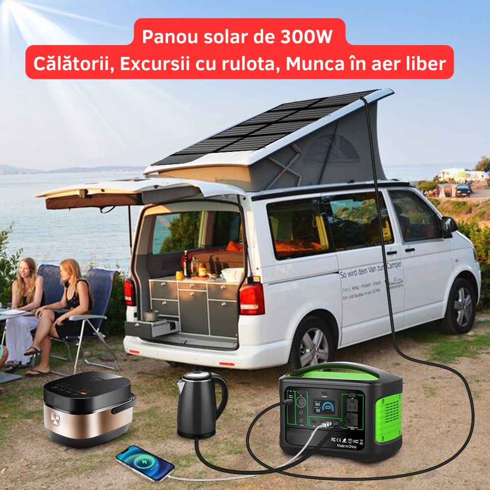 Panou Solar 300W Pliabil Portabil cu design flexibil, IP67, cablu de incarcare MC4 la DC5525/XT60/DC7909/DC5521