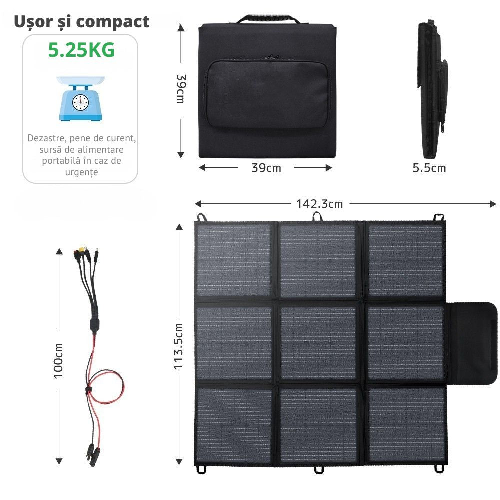 Panou Solar 200W Pliabil Portabil cu design flexibil, IP67, cablu de incarcare MC4 la Anderson/XT60/DC5521/7909