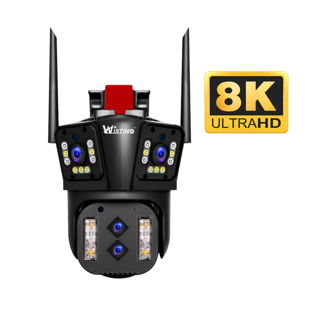 Camera de supraveghere WIFI 8K, 16MP, Zoom 10X, 4 lentile, Control din aplicatie, Comunicare bidirectionala, Urmarire automata - Taggo.ro