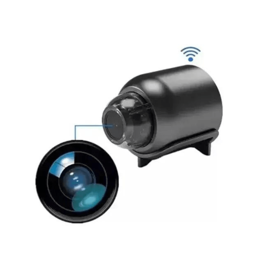 Mini cameră WIFI Taggo Full HD, control prin aplicație, senzor de mișcare și vizionare nocturnă, design modern.