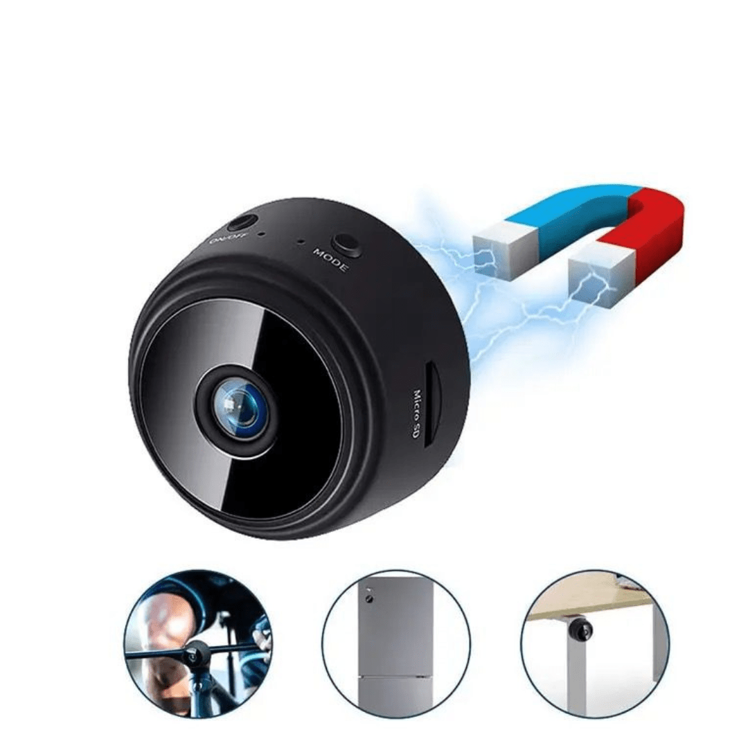 Mini cameră WiFi pentru interior Taggo, 4K, unghi 150°, acumulator inclus și control prin aplicație telefon.