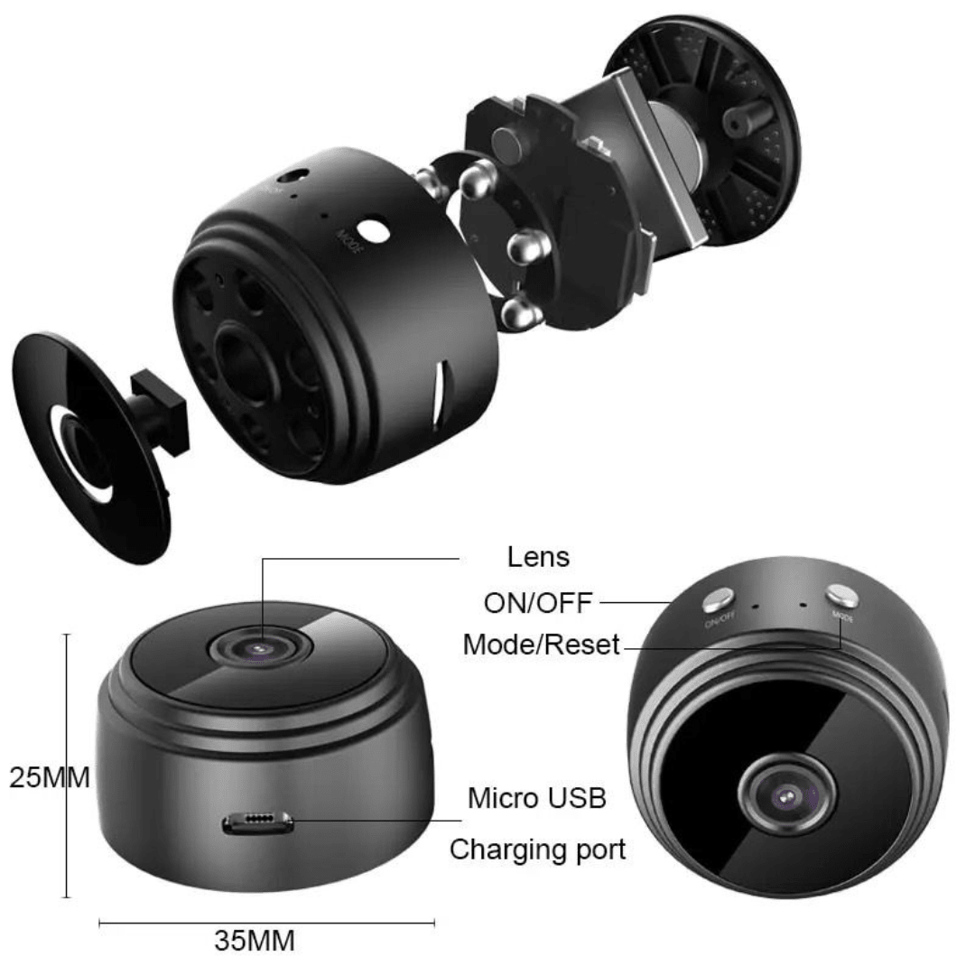 Mini cameră WiFi pentru interior de 4K cu acumulator, unghi larg 150°, control prin aplicație telefon, brand Taggo.ro