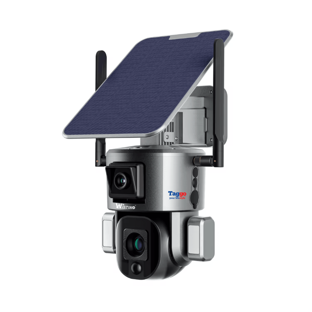 Camera supraveghere wireless exterior WISTINO 4K Ultra HD, duală, zoom optic 10x, rezistentă la apă IP66, control din aplicație.