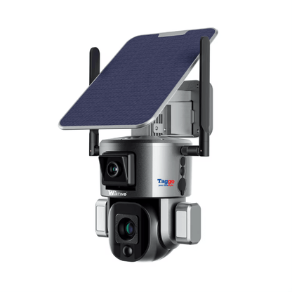 Camera supraveghere wireless exterior WISTINO 4K Ultra HD, duală, zoom optic 10x, rezistentă la apă IP66, control din aplicație.