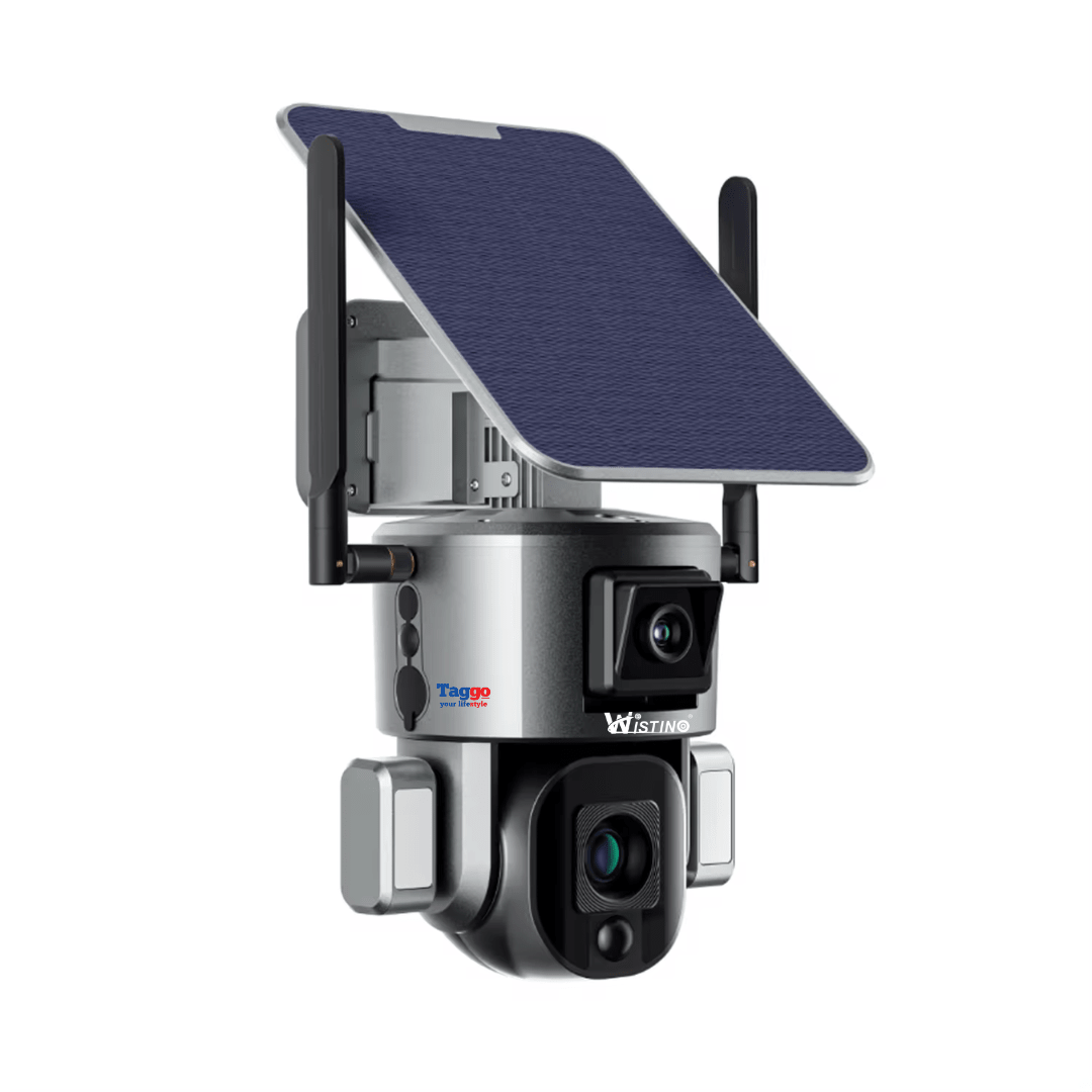 Camera de supraveghere exterior wireless WISTINO 4K Ultra HD, duală, zoom optic 10x, rezistentă la apă IP66, control din aplicație