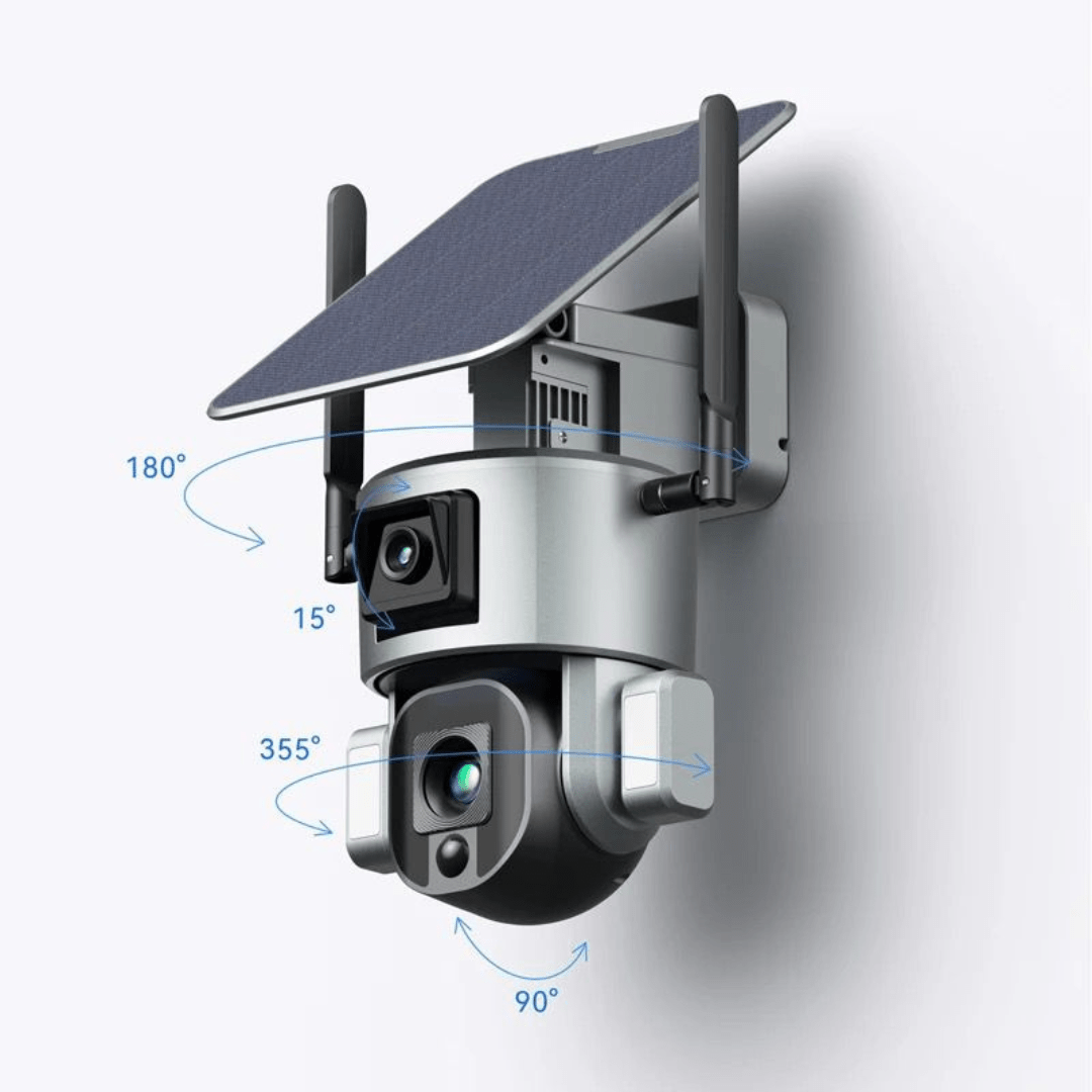 Camera de supraveghere exterior wireless 4K Ultra HD WISTINO cu zoom optic 10x, incarcare solară și rezistență IP66.