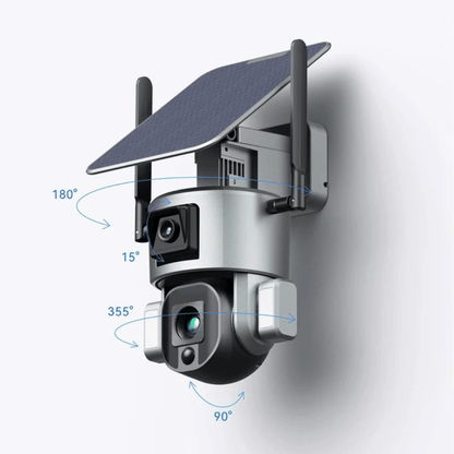 Camera de supraveghere exterior wireless 4K Ultra HD WISTINO cu zoom optic 10x, incarcare solară și rezistență IP66.
