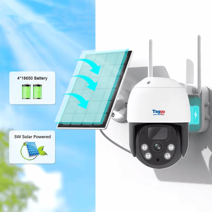 Sistem de supraveghere exterior cu 4 camere wireless 4MP, monitor LCD, IR până la 30m, încărcare solară, brand Taggo.ro