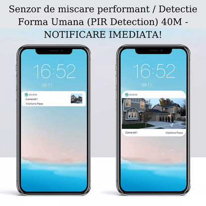Camera de supraveghere exterior wireless 4K Ultra HD WISTINO cu dual camera, zoom 10X, incarcare solară și rezistență IP66.