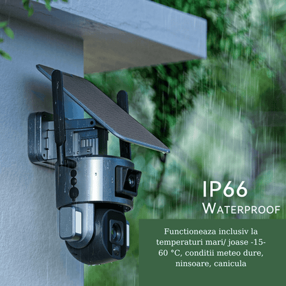 Camera wireless de supraveghere exterior WISTINO 4K Ultra HD, duală, zoom optic 10X, rezistentă la apă IP66, funcționează la -15°C până la 60°C