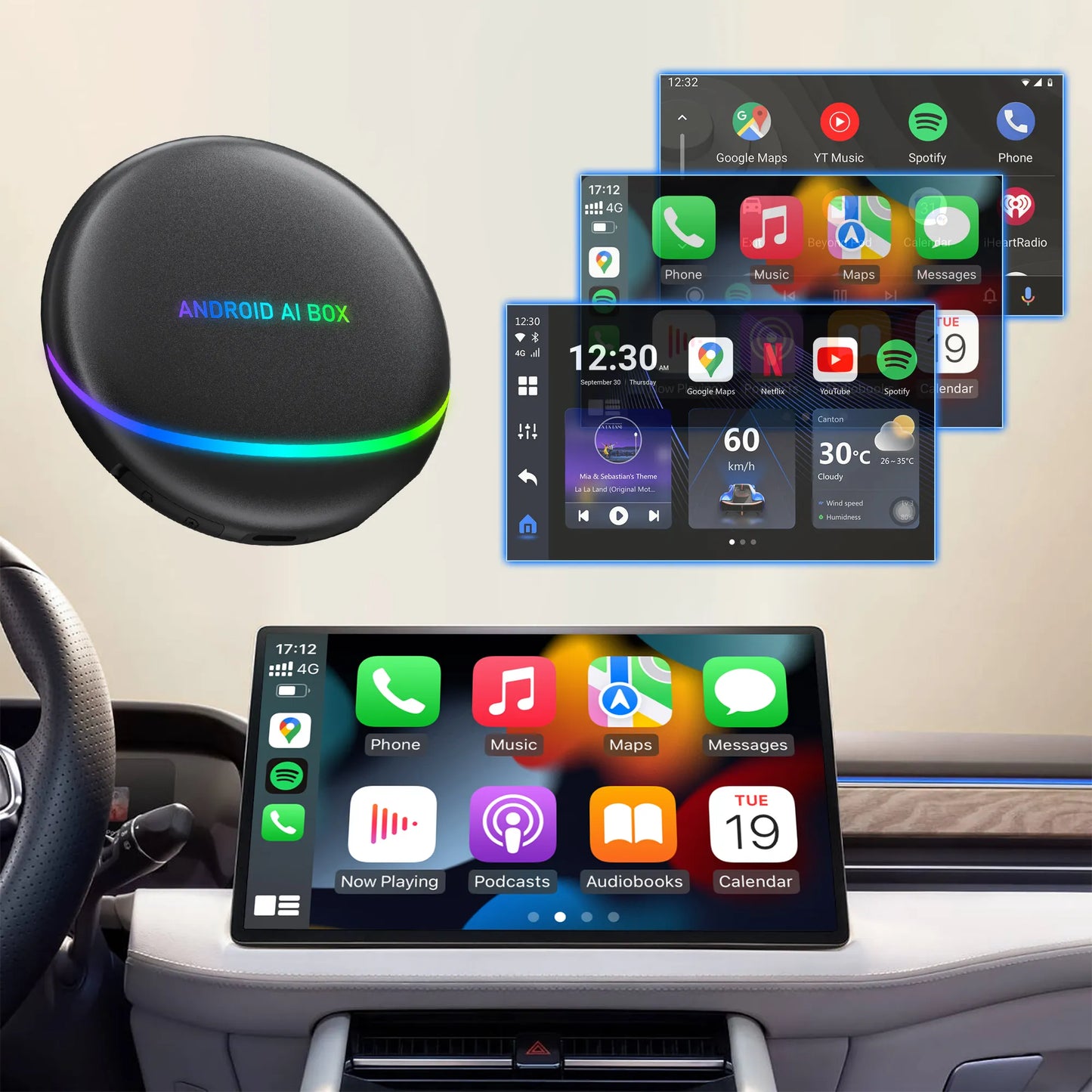 Android Carplay AI BOX, 8GB RAM + 128GB ROM, conectivitate WiFi + Bluetooth - Taggo.ro