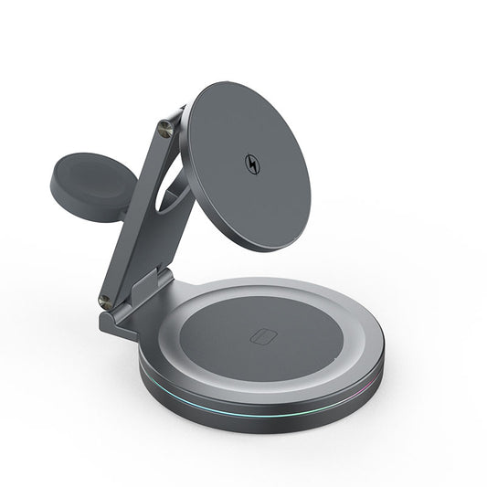 15W 3-in-1 Statie Incarcare Wireless Magnetica Pliabila – Telefon, Ceas, Casti, Fast Charging PD/QC3.0