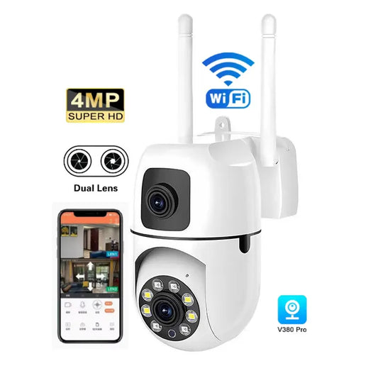 Camera Dubla, Alba, V380 Pro, 4MP, Zoom 355°, Vedere Nocturna, Detectare Miscare, Stocare SD