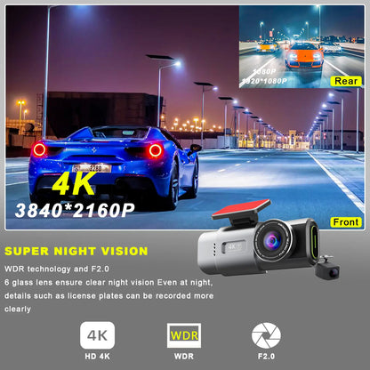 Camera auto 4K ecran LCD + camera spate 1080P DVR WIFI , Vizionare nocturna, Monitorizare parcare 24h,