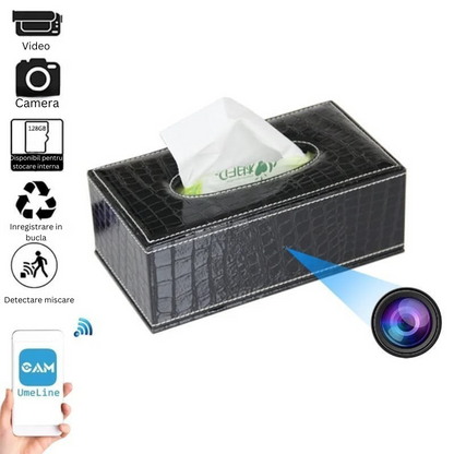 Camera Spion Ascunsa in Suport de Servetele – Wi-Fi, Full HD, Senzor Miscare
