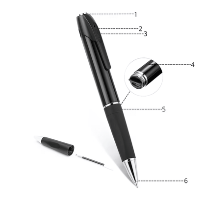 Stilou cu mini cameră spion Wi-Fi 1080p, design discret și elegant, brand Taggo, pentru securitate și monitorizare eficientă.