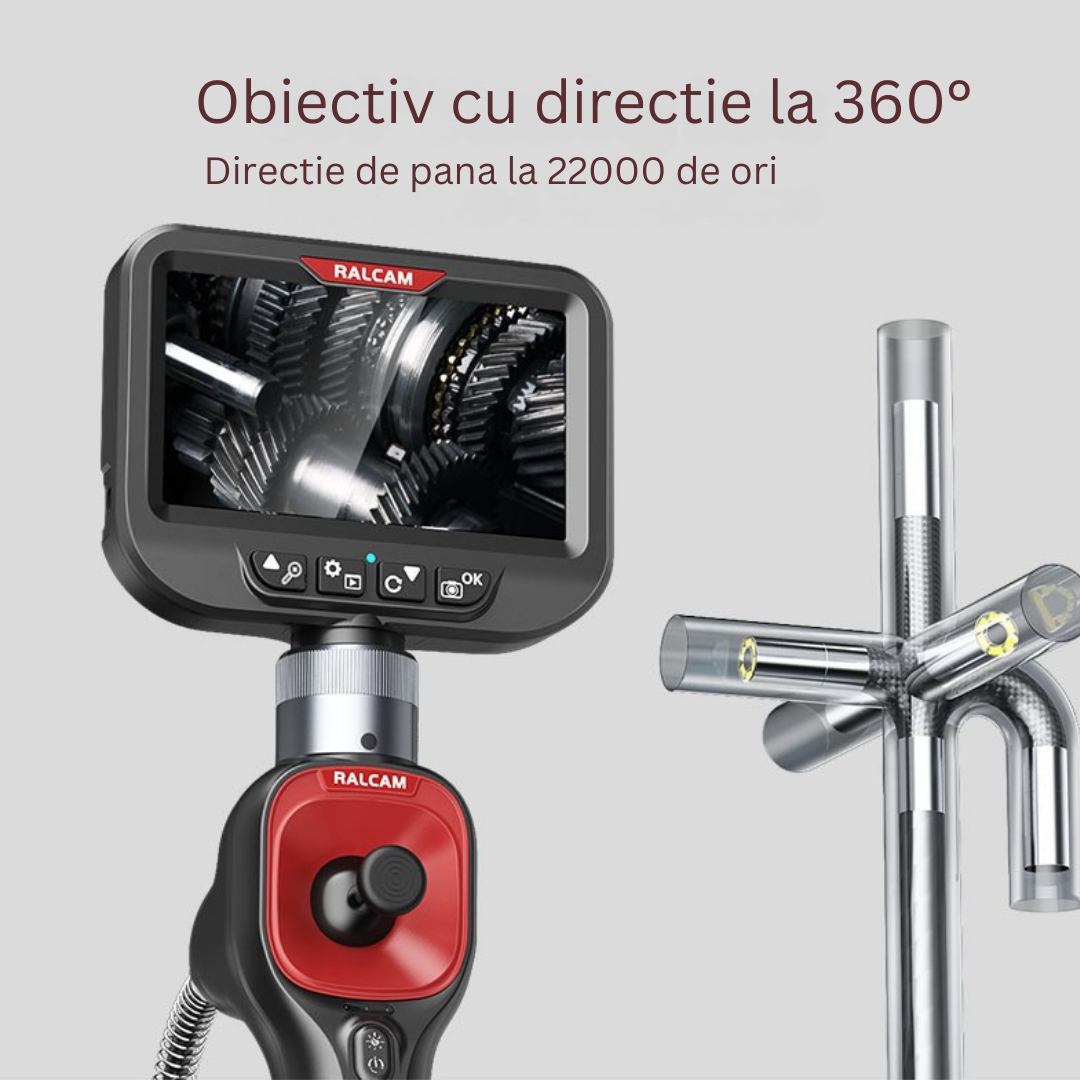 Camera endoscopica Ralcam F606B cu accesorii, cameră 62 mm, display 4.3 inch 1280x720 HD, unghi 360°, autonomie până la 6 ore, cablu 1 M, multicolor