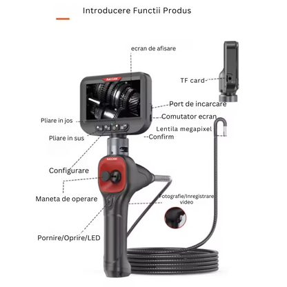 Camera endoscopica Ralcam F606B cu accesorii, cameră 62 mm, display 4.3 inch 1280x720 HD, unghi 360°, autonomie până la 6 ore, cablu 1 M, multicolor